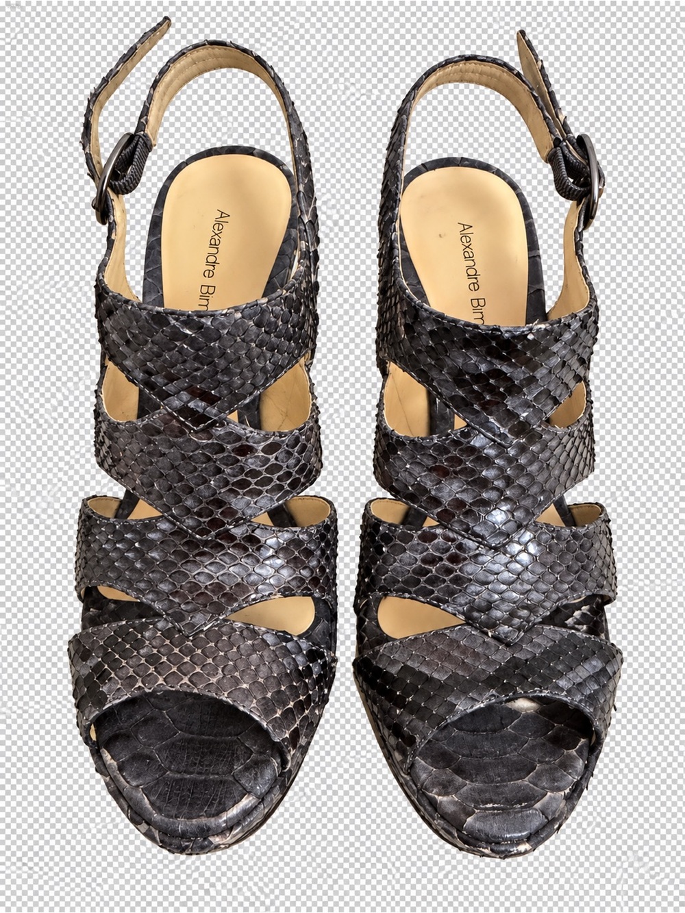 Alexandre Birman Black Snake-Texture Crisscross Slingback Heels
